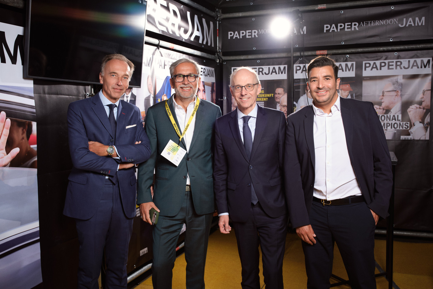 Hugues Delcourt (Delcourt, Kim and Associates), Mike Koedinger (Paperjam), Luc Frieden (Government of the Grand Duchy of Luxembourg) and Kamel Amroune (The Dots). (Photo: Lux Photo Pro /Nexus Luxembourg)