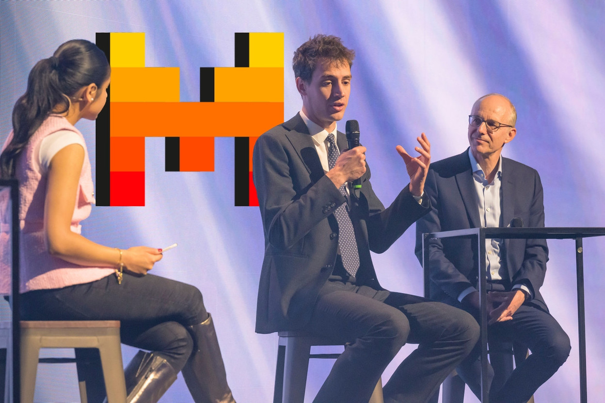 One of the highlights of Nexus 2025 was the presence of the founder of Mistral AI alongside the Prime Minister, Luc Frieden, and Avanti Sharma. (Photo: Paperjam/Archives)