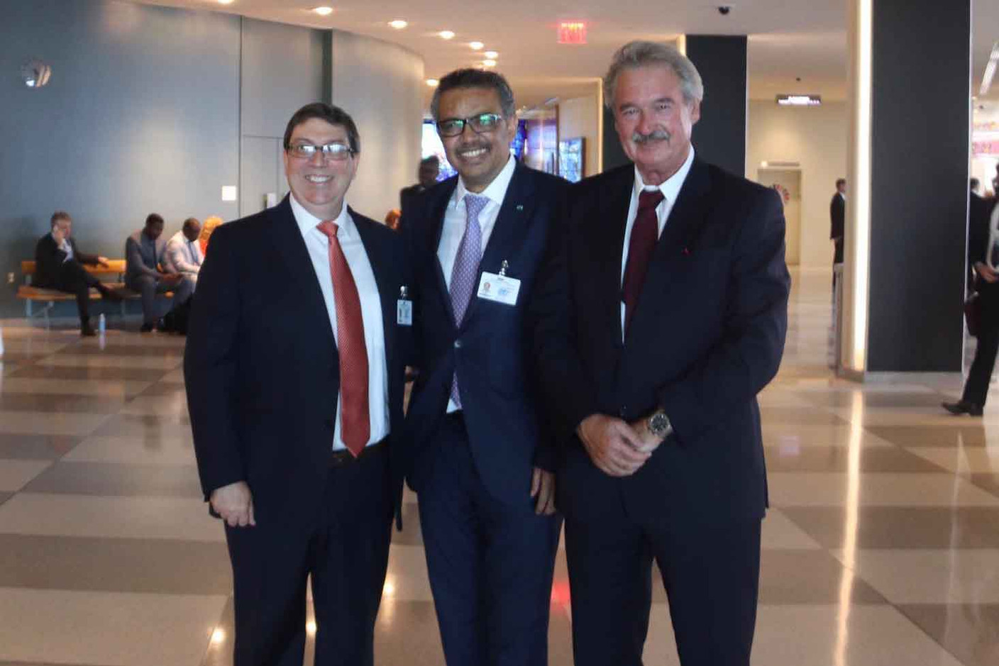 Bruno Eduardo Rodríguez , ministre des Affaires étrangères de Cuba, Dr Tedros Adhanom Ghebreyesus, directeur général de l’OMS et Jean Asselborn. (Photo: MAEE)