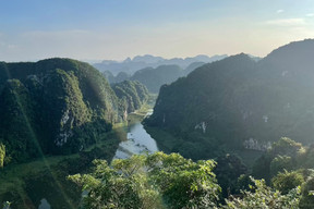 A view of Tam Coc in Vietnam from Lying Dragon Mountain… it only takes 500 steps to get to the top. Photos: Cordula Schnuer