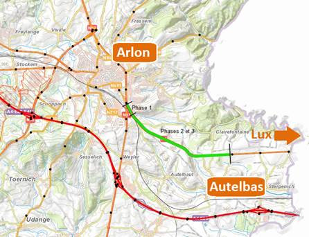 Le chantier comprend la création de nouvelles zones de stationnement le long de la N4 à Arlon. (Photo: Sofico)