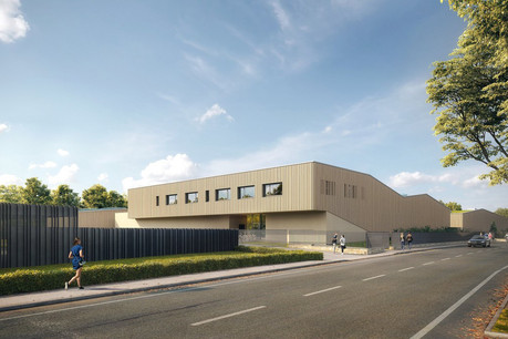 Vue des nouveaux bâtiments pour le Service des cimetières de la Ville de Luxembourg. (Illustration : Vize/SchemelWirtz)