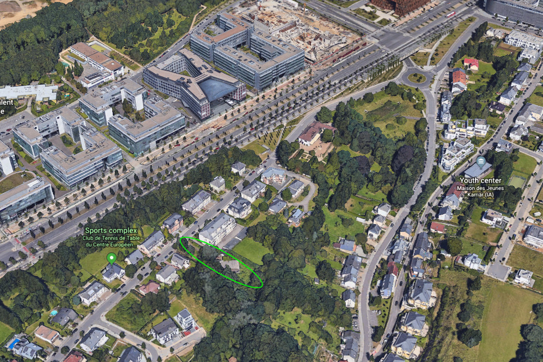 Le projet au Kirchberg bénéficie d’une bonne localisation dans la rue des Muguets. (Photo: Capture d’écran/Google Earth)