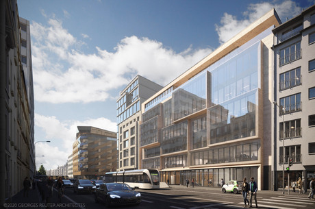 L’immeuble Arsenal présente des volumes en avant-corps qui animent la façade. (Illustration: Georges Reuter Architectes)