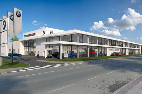 La nouvelle concession BMW est en construction à la Cloche d’Or, à Luxembourg. (Illustration: Archipel 41)