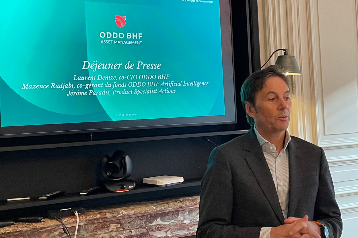During a presentation on 26 November 2025 in Paris, co-CIO Laurent Denize at Oddo BHF stated that “one should not jump on the bandwagon today but, in any case, not exit the market” when discussing exposure to the US equity market. Photo: Sylvain Barrette