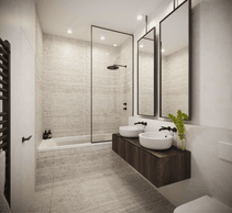 Vue d'une salle de bains Illustration: Moreno Architecture & Associés