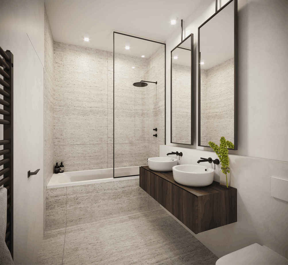 Vue d'une salle de bains Illustration: Moreno Architecture & Associés