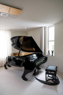 A fan of design and unique pieces, Fatima enjoys seeing the look of surprise on visitors’ faces when they lay eyes on the Gattopardo grand piano from Fertini Casa. Photo: Patricia Pitsch/Paperjam