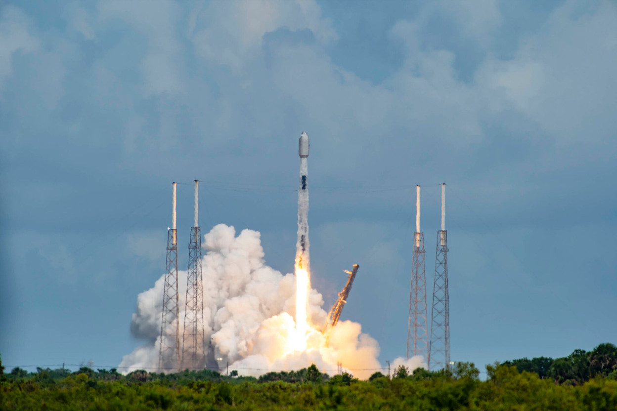 The SpaceX Falcon 9 rocket is pictured during lift-off at Cape Canaveral, USA, on 30 June  carrying 88 satellite within a rideshare mission known as Transporter-2. Among those satellites is OQ Technology's Tiger-2 satellite OQ Technology