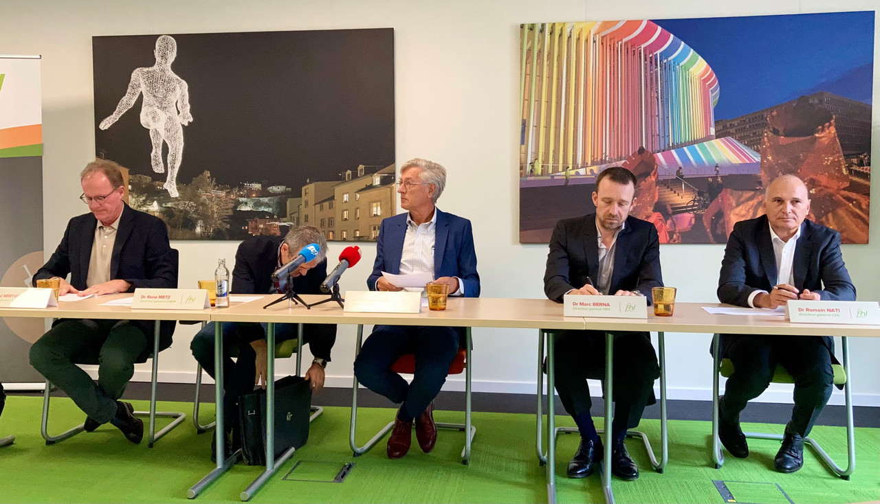 The Fédération des hôpitaux luxembourgeois   press conference was held by Dr Paul Wirtgen, Dr René Metz, Dr Philippe Turk, Dr Marc Berna and Dr Romain Nati. Lydia Linna/Maison Moderne