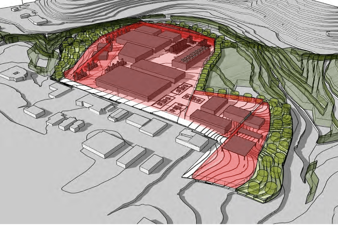 Cette vue en 3D montre les gabarits maxima des bâtiments à l’intérieur du périmètre du PAP. (Visuel: WW+)