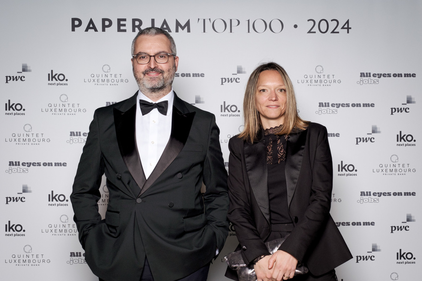 Ufuk Zobali (LGP Fiduciaire) and Joanna Gosselin (Apollo) at the Paperjam Top 100, held at the Rockhal, 10 December 2024.  Photo: Pancake! Photography