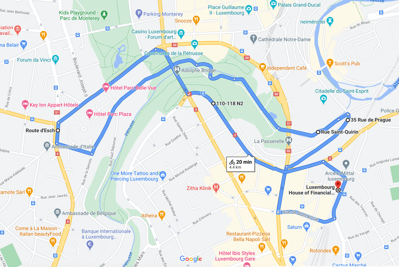 La Lhoft a adopté un parcours d’environ 3km vers le Grund, qui est proposé à ses membres tous les mardis soir. (Montage: Lhoft/Maison Moderne)