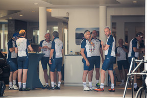 Riders fuel up before the 4th stage departure Igor Sinitsin for PC3 Creative