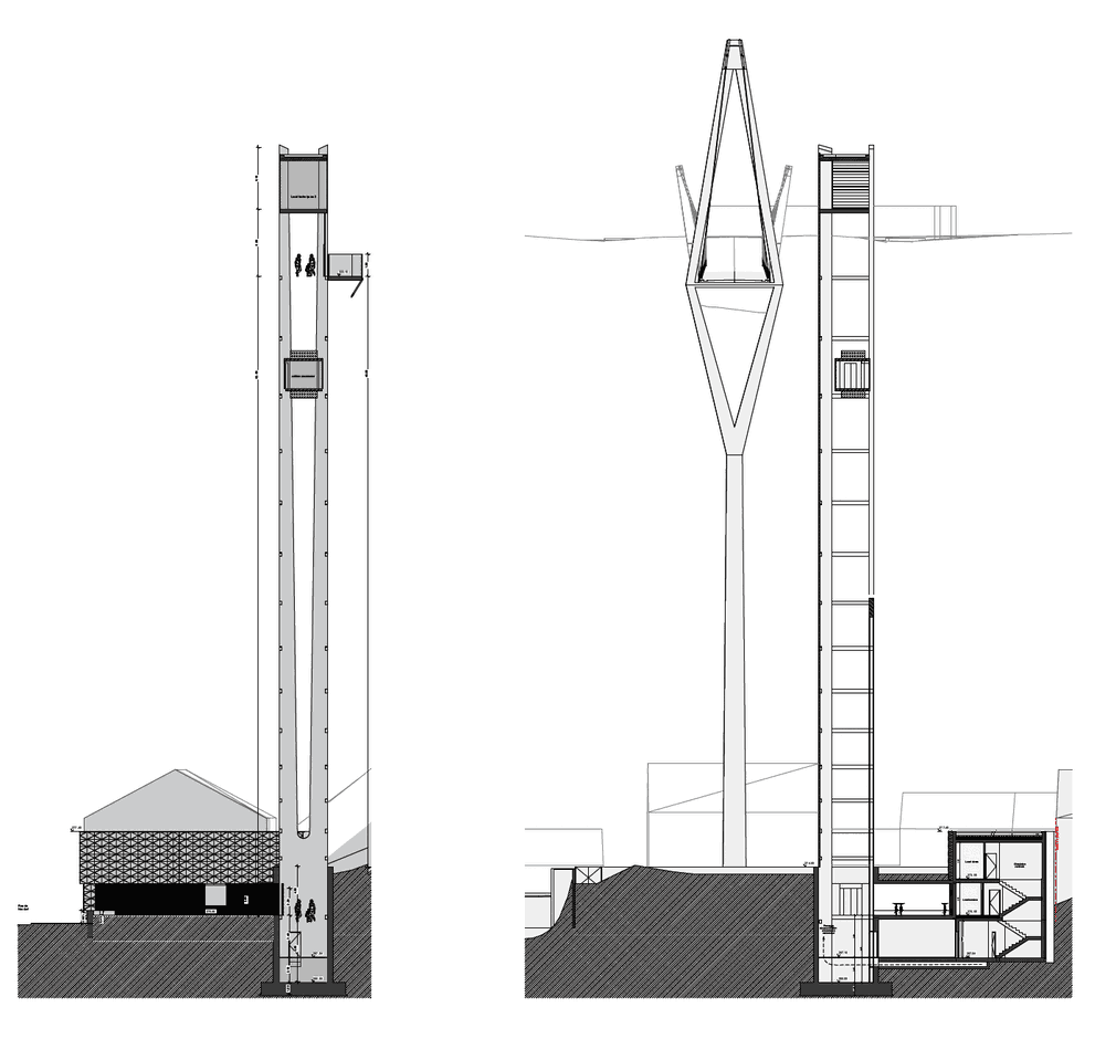  Élévation de la tour d’ascenseur et du pylône. (Illustration: STDM-Ney & Partners)