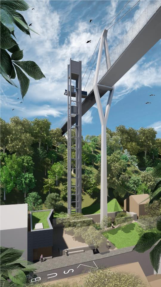  La tour d’ascenseur sera distante de 4m du pylône. (Illustration: STDM-Ney & Partners)