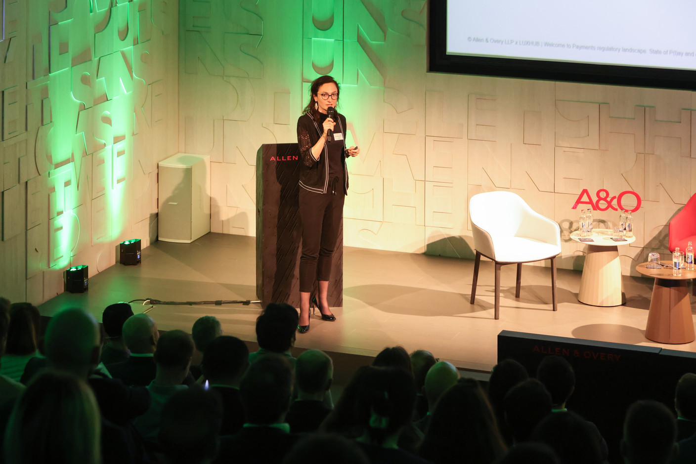 Anne-Sophie Morvan (Luxhub) discussed the Financial Data Access framework (Fida) during an Allen & Overy and Luxhub event on payments regulation, 18 April 2024. Photo: Marie Russillo/Maison Moderne
