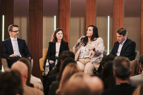 Florent Albert (Edmond de Rothschild-Europe), Lisa Pataki (SES), Maria João (Monnett Social) and Maxim Straus (Cargolux Airlines International). (Photo: Julian Pierrot/Paperjam)