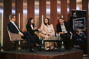 Florent Albert (Edmond de Rothschild-Europe), Lisa Pataki (SES), Maria João (Monnett Social) and Maxim Straus (Cargolux Airlines International). (Photo: Julian Pierrot/Paperjam)