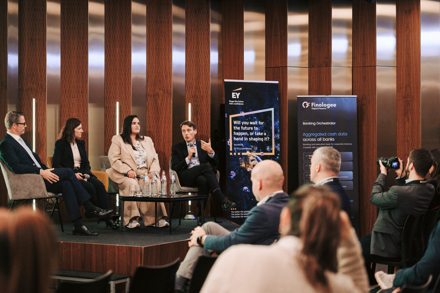 Florent Albert (Edmond de Rothschild-Europe), Lisa Pataki (SES), Maria João (Monnett Social) and Maxim Straus (Cargolux Airlines International). (Photo: Julian Pierrot/Paperjam)