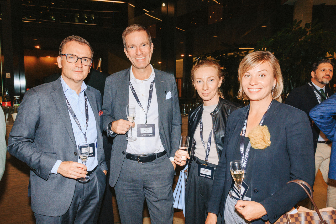 Rémi Fouilloy (Morgan Philips), Nicolas Courtin (Atos), Ekaterina Zaychenkova (AI Automation) and Valeriya Leone-Pichurina (Quintet Private Bank). (Photo: Julian Pierrot/Paperjam)