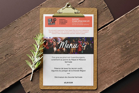 Un menu faisant appel à des produits locaux, équitables et de saison se met au service de la cause Stand Speak Rise Up! , dès cette semaine à l’hôtel Meliá Luxembourg du Kirchberg. (Photo: Stand Speak Rise Up!)