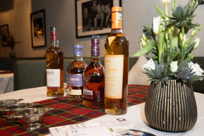 The evening’s whisky pairings were Glenfiddich Malt Master’s Edition, Kilchoman Sanaig, 12-year-old Dalmore and Macallan, Harmony Collection, Amber Meadow. Photo: Guy Wolff/Maison Moderne