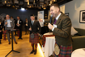 Stuart Cassells (The Macallan distillery) speaks during Abrdn’s “Outlook 2024 and Scottish Heritage Night,” 22 February 2024. Photo: Guy Wolff/Maison Moderne