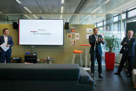 «Nous sommes passés, en trois ans d’existence, de zéro à 106 salariés aujourd’hui», confirme Vincent Eggen (à gauche), managing director de la filiale technologique du gestionnaire de fortune genevois Pictet. (Photo: Matic Zorman)