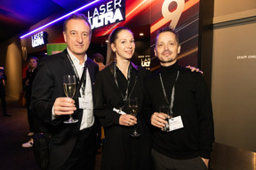 Pascal Dorban (SFC Conseil), Emilie Scheidt (Emilie Scheidt - Savile.Law) and Patrick Coelho (Properties Solutions Group) at the Paperjam 10x6 Future of Work event at Kinepolis Kirchberg, 28 January 2025. Photo: Eva Krins/Maison Moderne