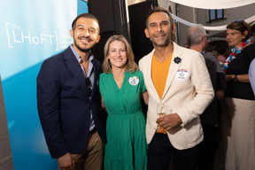 Saad Reffali (Orange), Jennifer Crisman and Nasir Zubairi (Lhoft) seen during the Delano summer party, 13 July 2023. Photo: Guy Wolff/Maison Moderne