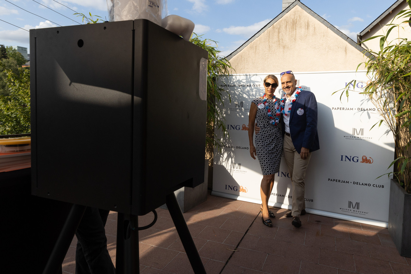 Christine Theodorovics (CEO Baloise) and Flavio Cimbalo (CXB Hub) seen during the Delano summer party, 13 July 2023. Photo: Guy Wolff/Maison Moderne