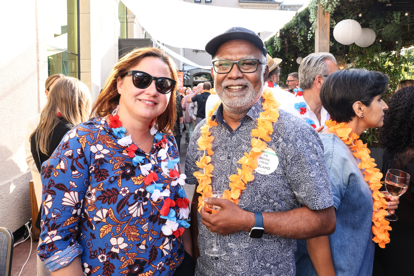 Natalie Gerhardstein (Arendt & Medernach) and Selvaraj Alagumalai (Indian Association Luxembourg) seen during the Delano summer party, 13 July 2023. Photo: Marie Russillo / Maison Moderne