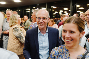 Luc Frieden, CSV lead candidate, and Elisabeth Margue, co-president of the CSV, seen at the party’s election night HQ, 8 October 2023. Photo: Morris Kemp / Maison Moderne
