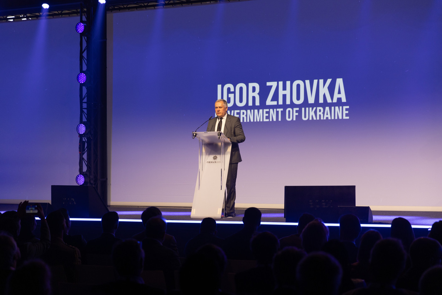 Ambassador Igor Zhovkva (deputy head of office and diplomatic advisor to the president of Ukraiine), speaks at the Nexus2050 technology conference, 26 June 2024. Photos: Eva Krins, Marie Russillo and Romain Gamba