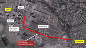 La piste débute de la rue Henry Bessemer à Esch. (Visuel: Administration des ponts et chaussées)