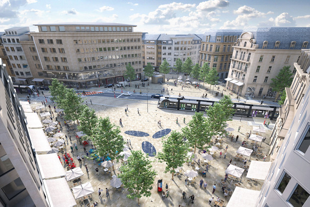Voici à quoi devrait ressembler la place de Paris d’ici la fin des travaux, prévue à l’été 2021. (Photo: Luxtram)