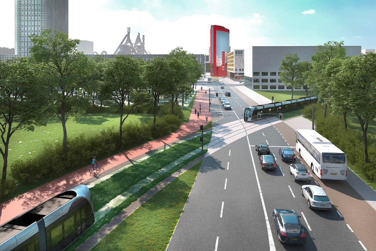 The light rail system is one of the cornerstones of the country’s transport strategy. With a planned journey time of 40 to 44 minutes between Cloche d’Or and Belval, it is set to handle part of the daily passenger flow between the Grand Duchy’s two main employment areas. Photo: Transports publics
