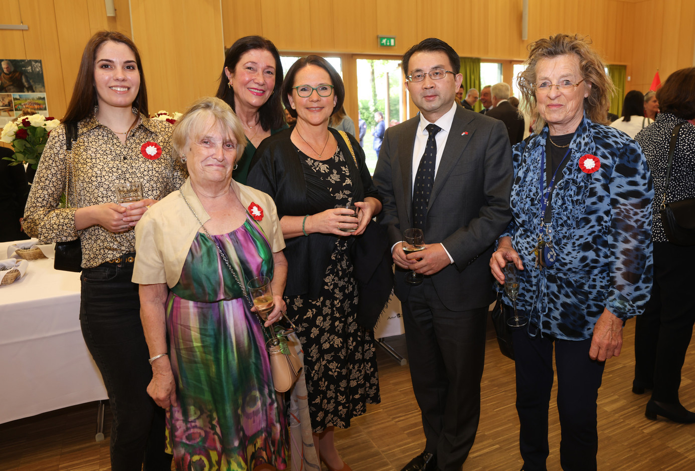 Alexandra Birgen, Andreline Birgen, Yuriko Backes, China’s ambassador to Luxembourg Hua Ning, Maggy Biwer and Bénédicte Berg at the 3rd May Constitution Day event. Photo: Guy Wolff/Maison Moderne