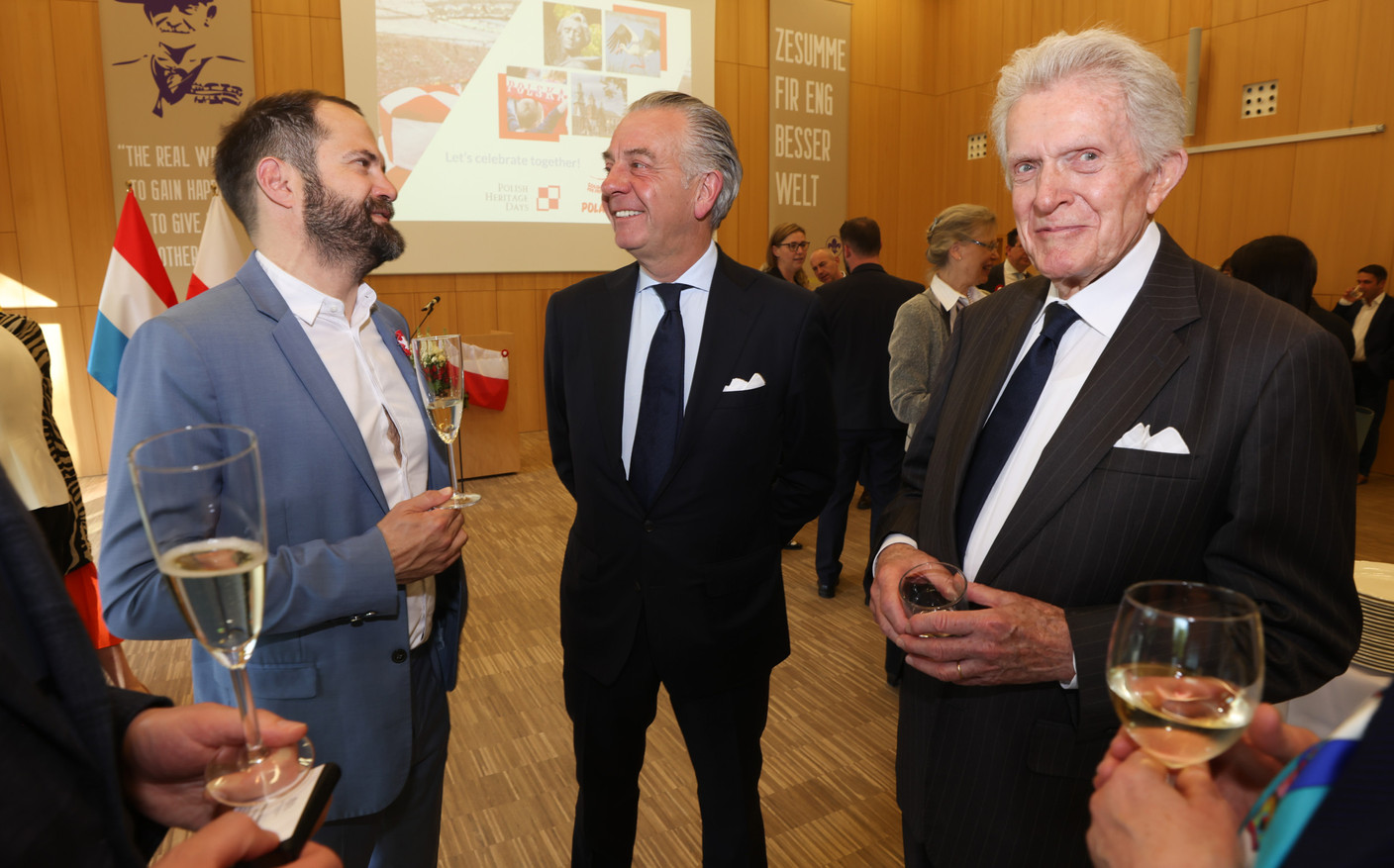 Gabriel Boisante, Bob Kneip and Victor Kneip at the 3rd May Constitution Day event. Photo: Guy Wolff/Maison Moderne