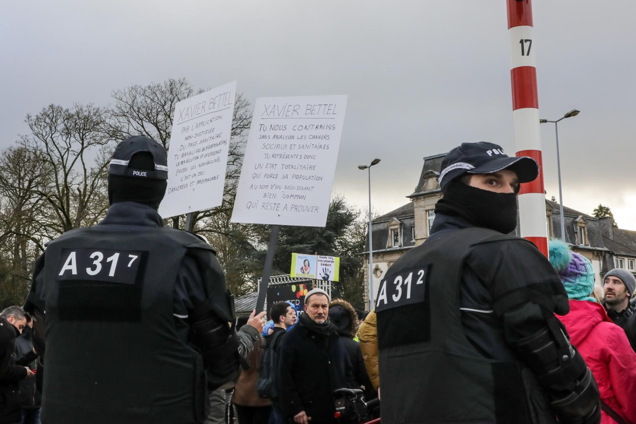 Police officers at demonstrations, pictured is an protest against covid restrictions in December 2021, will soon be equipped with bodycams Luc Deflorrene