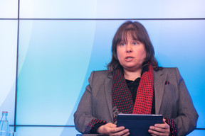 Corinne Lamesch, chair of the Association of the Luxembourg Fund Industry, is seen speaking during Alfi’s European Asset Management Conference, 22 March 2022. Photo: Matic Zorman