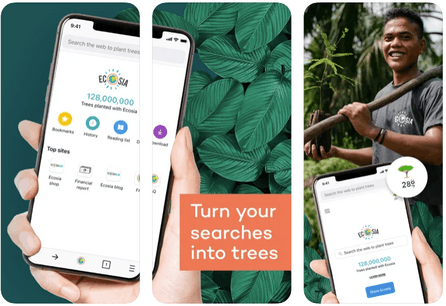 En six ans, Ecosia a planté plus de 130 millions d’arbres… à partir des recherches sur internet. Un business model qui pourrait donner des idées aux géants du secteur. (Photo: screenshots de l’application Ecosia)