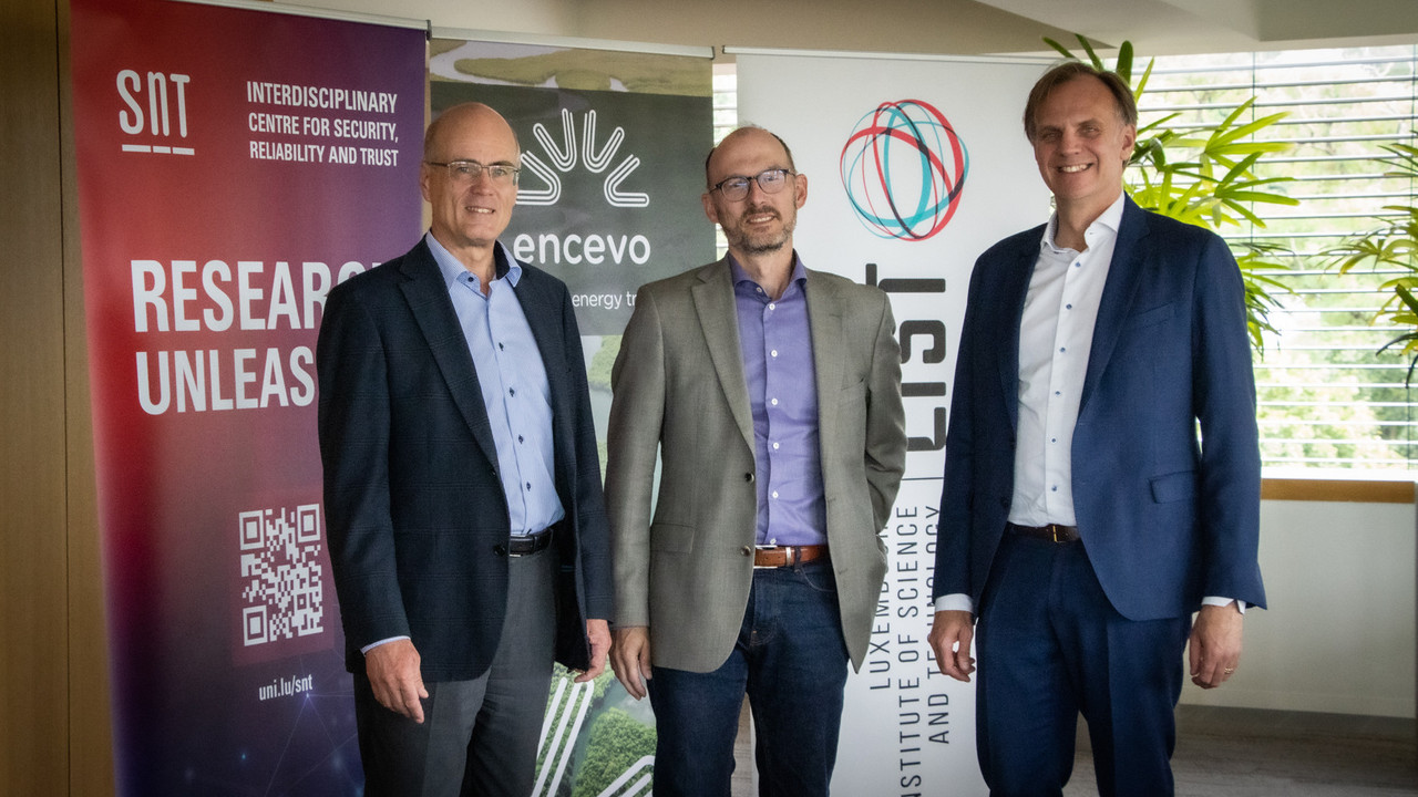Prof. Björn Ottersten (Director of SnT), Claude Seywert (CEO of Encevo S.A.), and Thomas Kallstenius (CEO of LIST) SnT