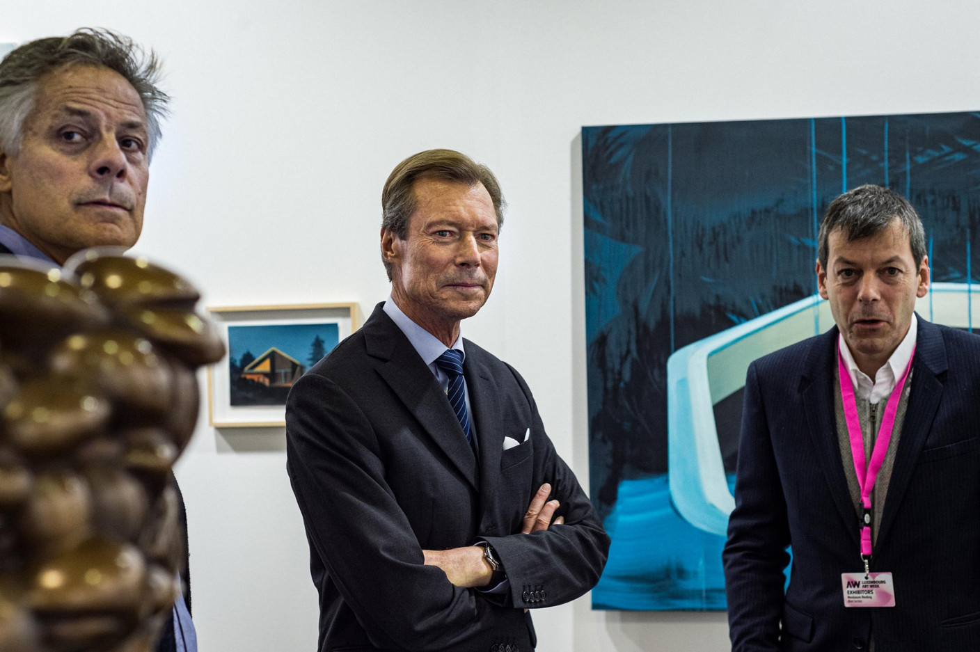 Jo Kox (Ministère de la Culture), S.A.R. le Grand-Duc Henri et Alex Reding (Directeur de Luxembourg Art Week) (Photo: Mike Zenari)
