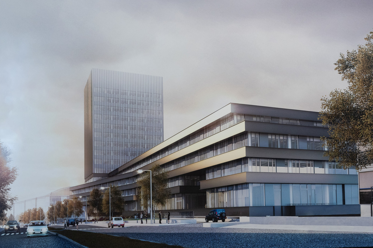 Le futur bâtiment se compose à la fois d’un bâtiment tour de 16m et d’un socle de six étages. (Photo: Guy Wolff/Maison Moderne)