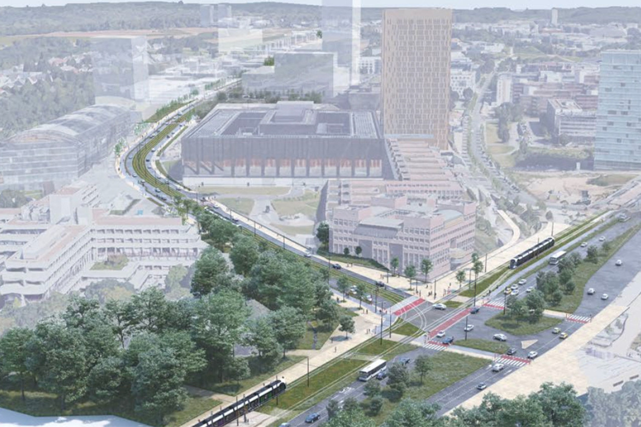 On the visual provided by Luxtram, the extension is shown on the left, on the Boulevard Konrad-Adenauer at the Rout Breck Pfaffenthal stop.  Visual: Luxtram