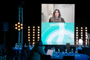 Rajaa Mekouar, founder and CEO of Calista Direct Investors, is seen speaking on the “Diversity and Inclusion” panel during Alfi’s PE & RE conference, 30 November 2021. Photo: Matic Zorman