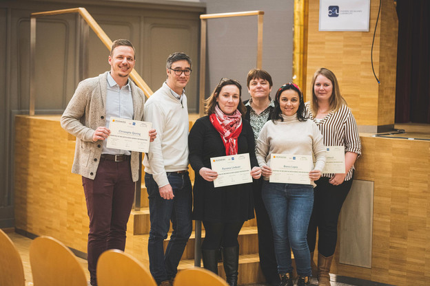 Christophe Quiring (Encevo), Julien Delpy (Maison Moderne),  Florence Lindauer (Arendt), Martine George (Solvay), Bianca Lopes (Badenoch+Clark) et Aurélie Schleich (Encevo) (Photo: Arthur Ranzy)